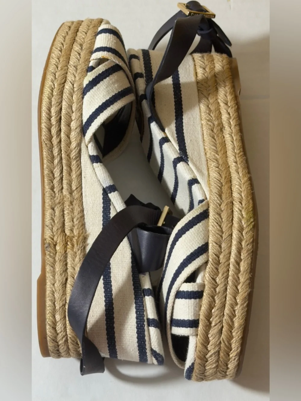 Tory Burch Navy & Cream Striped Espadrille Sandals